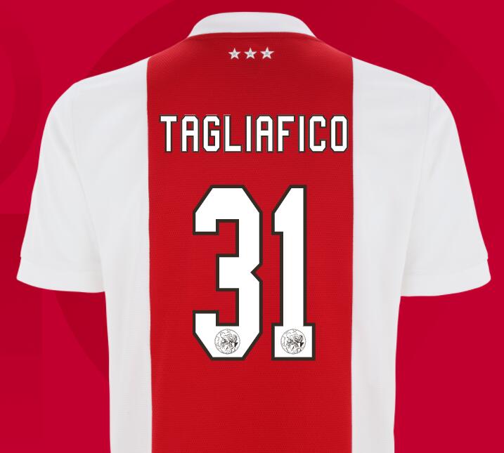 2021/22 Ajax Home Kit Soccer Jersey with Tagliafico 31 printing